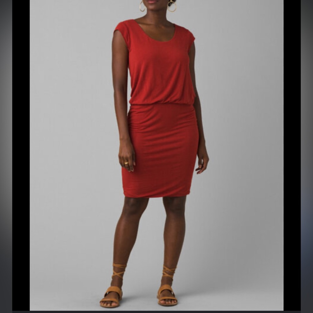 Prana Janey Foundation Casual Soft Dress in Rustic Red Heather Large